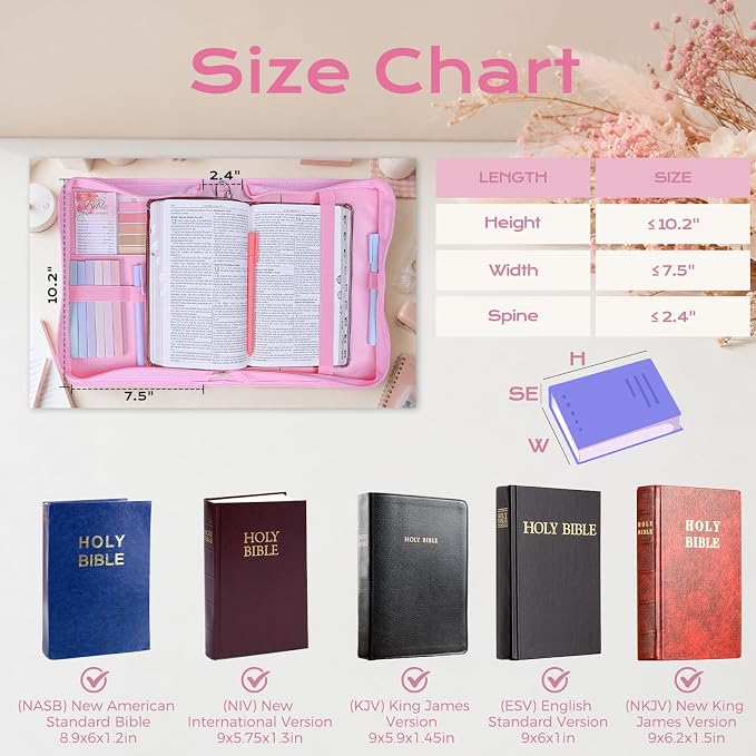 XKDOUS Bible Cover Case for Women Leather Quilted Bible Bag Organizer Large Book Carrying Case with Handle, Pens, Tabs, Study Supplies Journaling Kit Christian Gifts for Mom, Lady