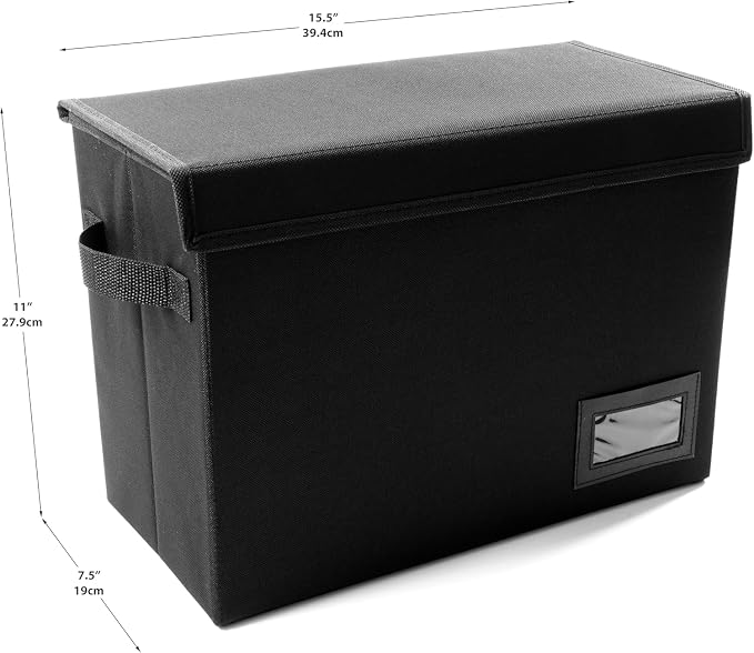 Comic Book Storage Box With Divider Built In (Removable)- Black Comic Book Box, Water Resistant, Holds 150 Comic Books, Full-length Velcro Flip-Top Enclosure, Comic Book Storage Box label pocket