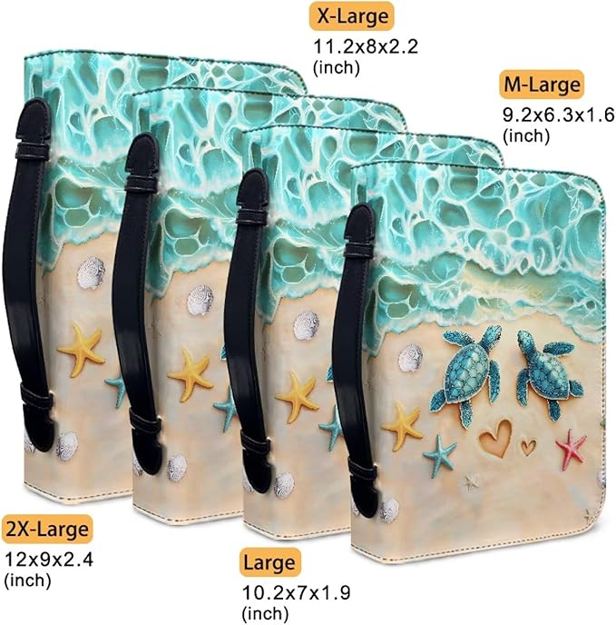 Beach Turtle Printbible Cover for Men Women Starfish Print Christian Bible Case with Handle Carrying Book Case Protector Zipper and Pockets for Bible Bag Size：L