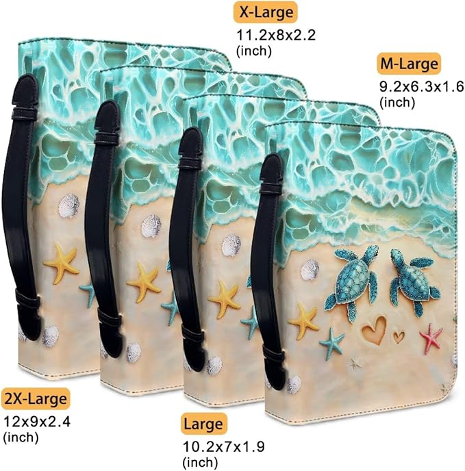 Beach Turtle Printbible Cover for Men Women Starfish Print Christian Bible Case with Handle Carrying Book Case Protector Zipper and Pockets for Bible Bag Size：XL