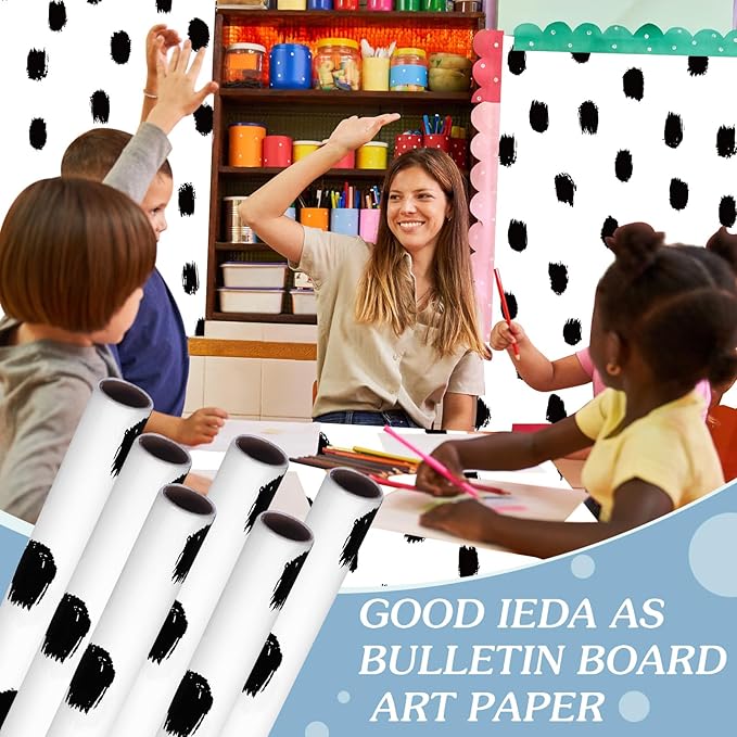 Skyygemm 6 Rolls Classroom Bulletin Board Paper Roll Polka Dot 4 x 12 ft Fade Resistant Colored Background Paper Bulk for Art Decor Drawing Craft(Lively White)