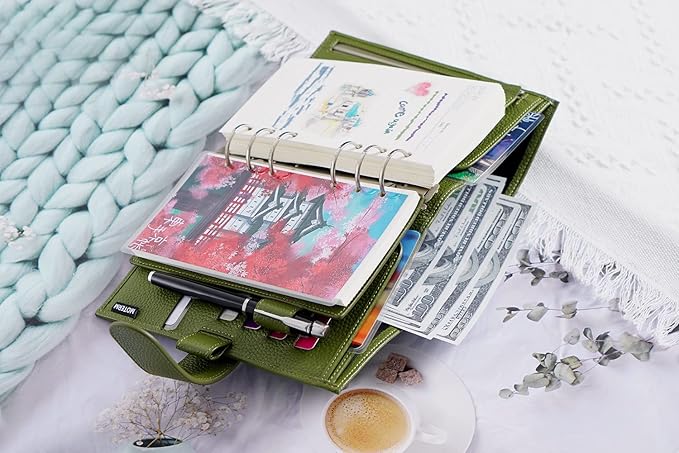 Moterm Personal Luxe Rings Planner - Genuine Leather Binder Organizer (Pebble-Olive, 30mm Ring)