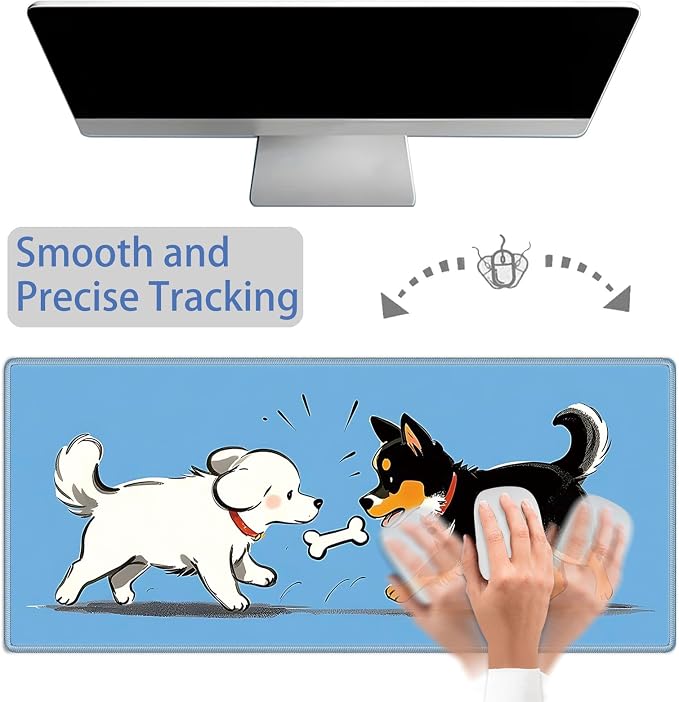 Mouse Pad Gaming Mousepad 31.5x11.8 Inch XXL Large + Coasters,Desk Mat with Stitched Edges, Non-Slip Rubber Base, Thick Mouse Pad for Computer, Laptop, Office & Home - Cute Dog