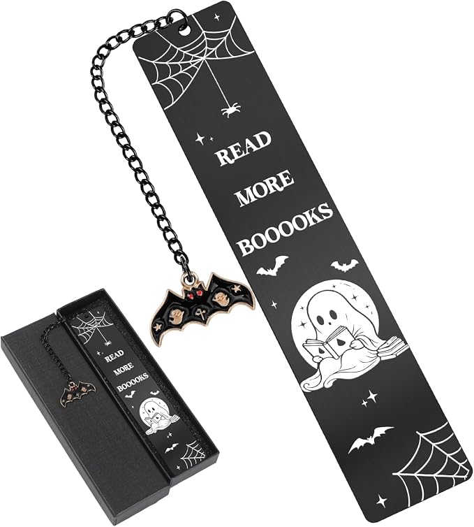Halloween Metal Bookmarks Gifts - Cool Spooky Book Marks for Reading Women Men Funny Boo Basket Stuffers Black Page Marker for Horror Lovers Bookish Readers Kids School Office Accessories