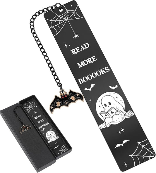 Halloween Metal Bookmarks Gifts - Cool Spooky Book Marks for Reading Women Men Funny Boo Basket Stuffers Black Page Marker for Horror Lovers Bookish Readers Kids School Office Accessories