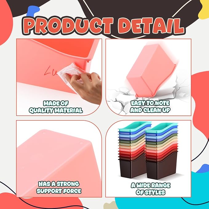 Teling 24 Pcs Plastic Book Bins Bulk for Classroom Interlocking Magazine Holder Organizer Folder Binder Storage Container Box with Name Labels for School Office Home Supply (Retro Earth Tone)