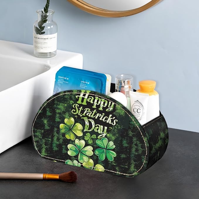 FUSURIRE Remote Control Holder Happy St. Patrick's Day Print PU Leather Organizer Box with 5 Compartments for Home Office Supplies, Remote Caddy Desktop Storage for Controllers,Media Player