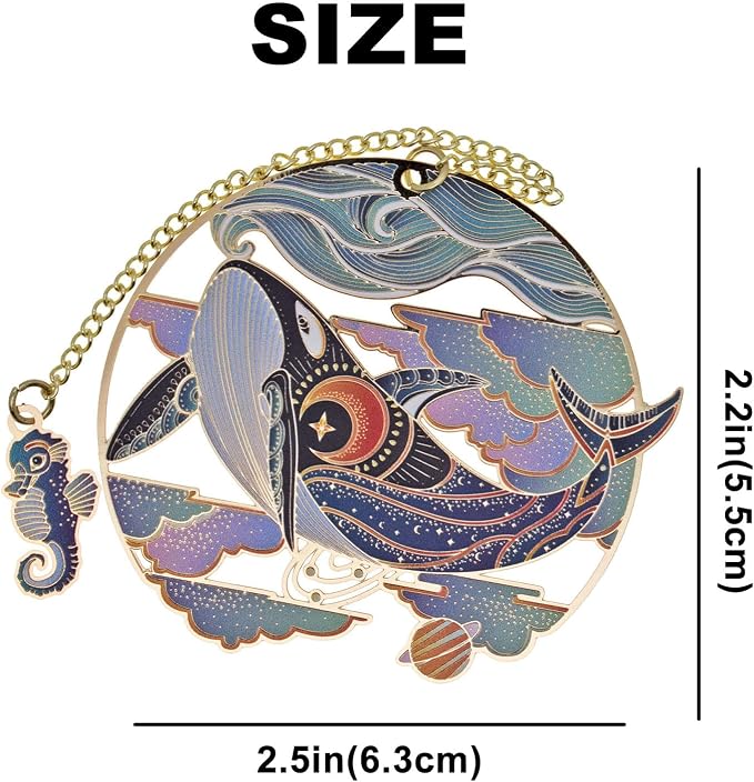 BLBMH Metal Cute Bookmarks for Women Book Lovers Friends Girls Readers Birthday Gifts Unique Graduation Gifts - Whale with Moon