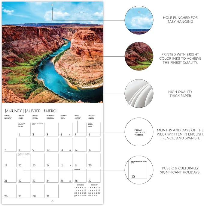 Graphique 2024 Wonders of the World Wall Calendar | 12” x 12” | Thick Paper | Home & Office Organizer | Large Monthly Grid | 3 Languages & Marked Holidays | 4 Month Preview Page for 2025