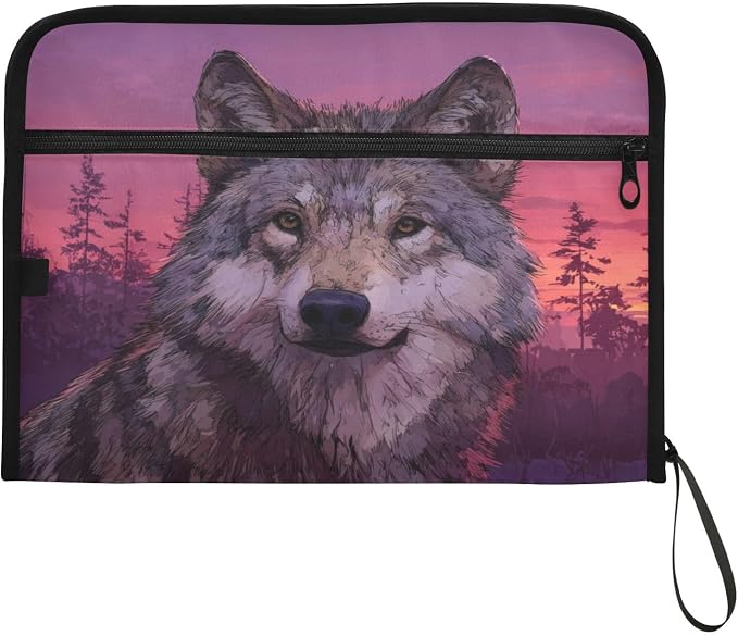Wolf Purple Accordion File Organizer Expanding Document Folder with 13 Pockets Portable File Folder for A4 Letter Size