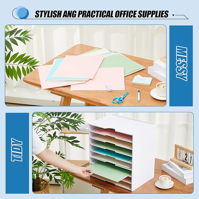 Juexica 9 Tier Scrapbook Paper Trays Organizer 14.2 x 10 x 15.4 Inch Stackable Paper Storage for Desk Desktop File Organizer for Home Office Classroom Decorations