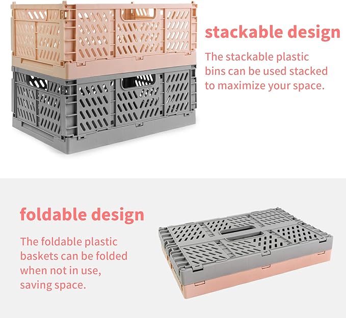 Domiella 4-Pack Stackable Plastic Storage Crates, 16x12x6, Folding for Office, Home, Kitchen, Bedroom, Bathroom, Yellow