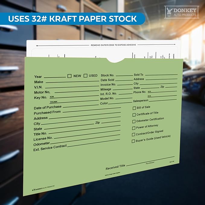 Printed Vehicle Deal Envelopes 9x12 Deal Jackets (100 shrink wrapped) (Green)