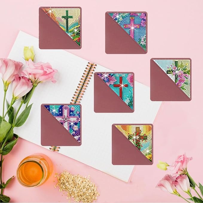 Diamond Art Painting Bookmarks,8Pcs DIY Cute Diamond Art Kits for Adults, Corner Bookmarks Small Crafts Kit Gifts for Women Book Lovers (Cross)