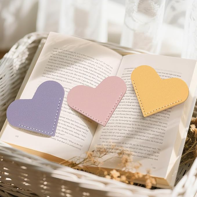 Leather Heart Bookmarks - Kinsound 6 Pieces Cute Corner Page Book Marks for Teachers Students Book Reading Lovers, for School Office Home Supplies (Heart（6pcs）)