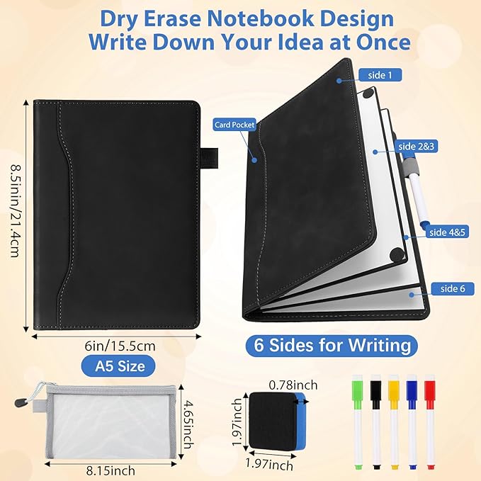 Feifeiya 6 Sides Dry Erase Whiteboard Notebook Portable Notebook White Boards 6"x9"(a5) Small Folding Whiteboard Anti-ghosting Surface, Travel Dry Erase Mini White Board for Office, School, Study