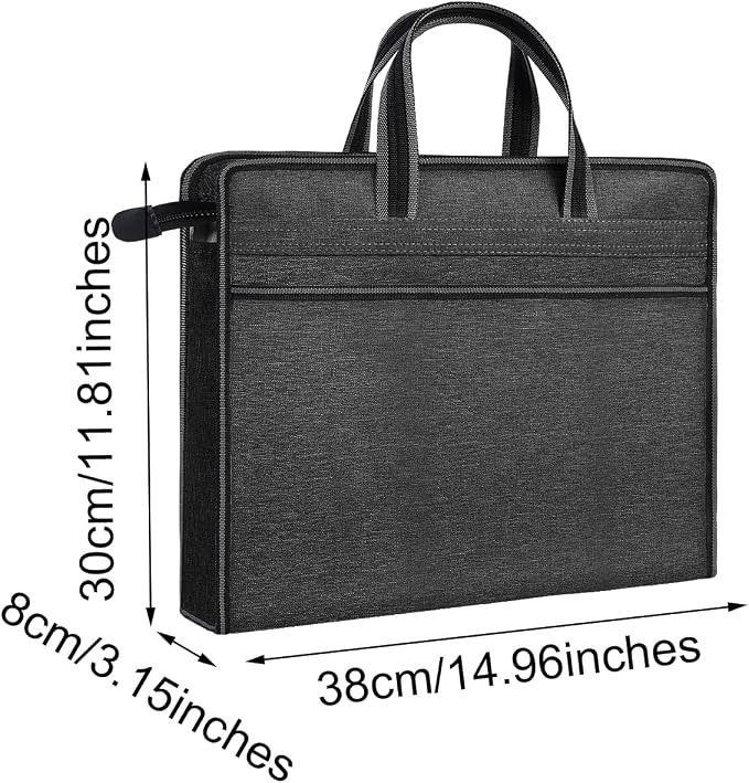 Oxford Zippered Document Bag with Handle File Tote Bag Pouch for Carrying Paper Files Books Filing Folder 1 Pack (H-Black)