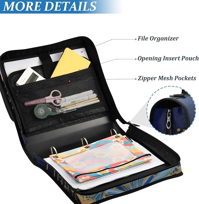 ALAZA Moon Witchy 3 Ring Zipper Binder 500 Sheets Expanding File Folder Bag Case Briefcase