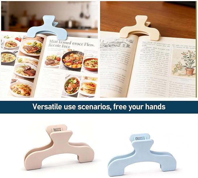 2 Pcs Book Clip, Blue & Pink Page Holders for Reading, Studying, Office - Durable Journal Clip, Book Reading Accessories to Keep Pages Open, Portable & Practical Book Paper Clips for Books, Notebooks