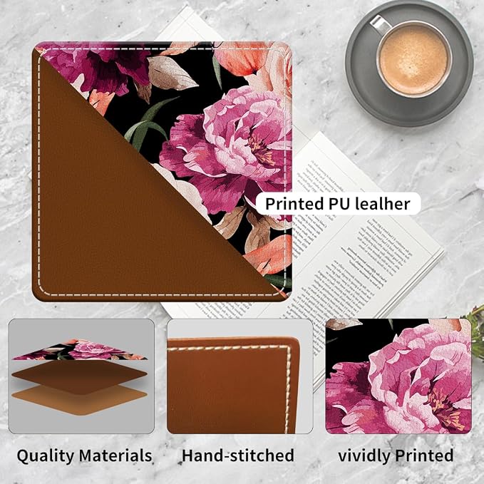 Cute Leather Bookmarks, Fun Triangle Making Corner Bookmark, Book Accessories for Reading Book Lovers, Unbreakable Page Markers for Women Men Black Red Rose