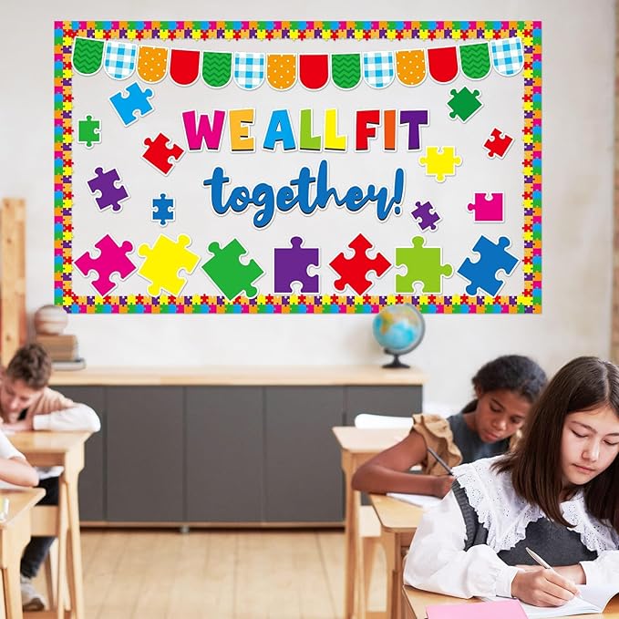 Justforjoyful Puzzle Pieces Bulletin Board Classroom Decorations Welcome Back To School Bulletin Board Puzzle Pieces Themed Classroom Decor Motivational Cutouts for School Wall Decals Decor