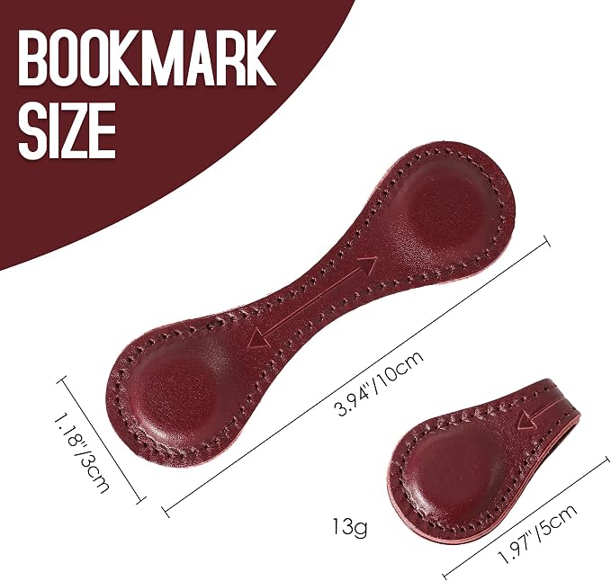 Magnetic Leather Bookmarks Book Marks for Reading Women Men Book Lovers Readers (Dark Red)