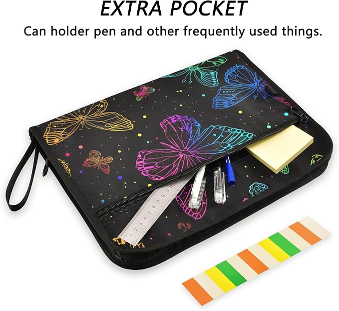 ALAZA Colorful Butterfly Expanding File Folder, 13 Pockets Expandable Document Organizer Folder with Zipper Closure for Home Office A4 Letter Size Paper Document