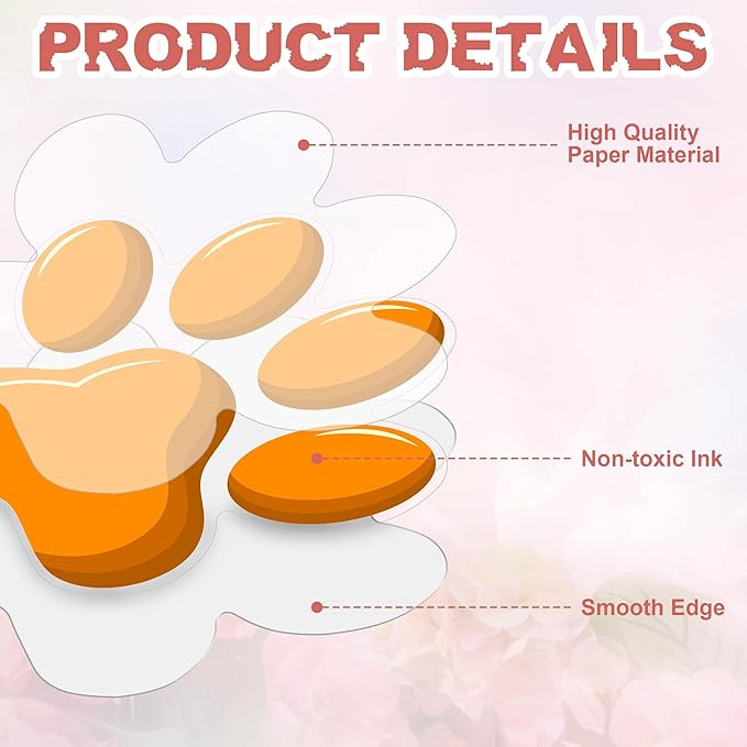 Junkin 60 Pcs Mini Paw Prints Cutouts Accents Bulletin Board Patrol Table Decorations Wall Decal Poster for Kids Educational School Home Party Supplies(Orange)