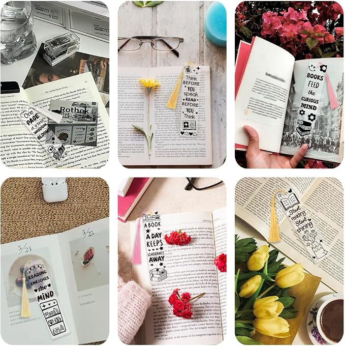 Peacoblue 30pcs UV DTF Bookmarks Transfer Stickers Wraps Black Inspirational Words for Women Men Reading, Waterproof Bookmarkers Decal(No Blank Bookmarks) for Acrylic Plastic Metal Blank Bookmark