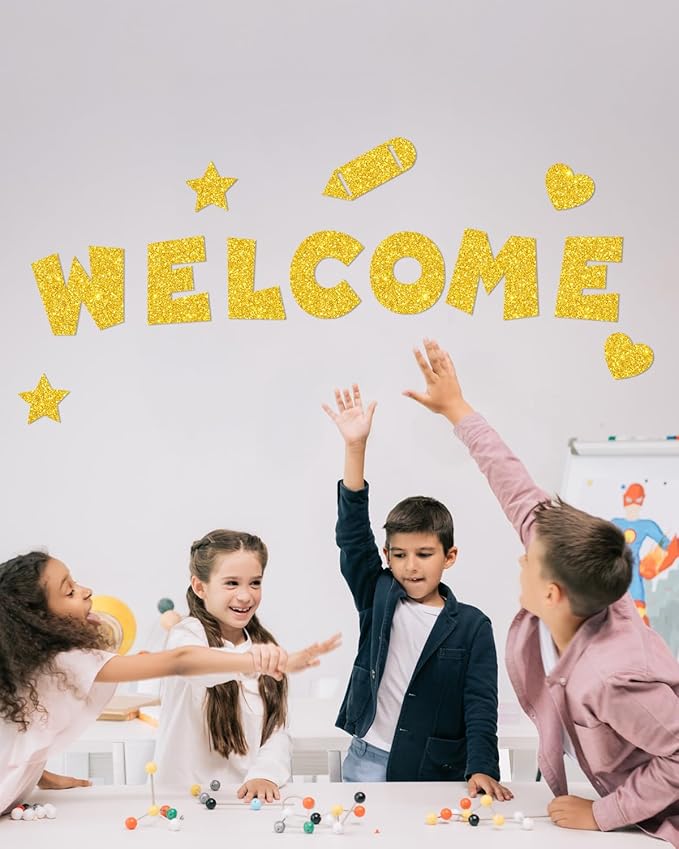 243 Pcs Glitter Bulletin Board Letters Set, 4 Inch Alphabet Poster Board Cardboard Cutouts with Numbers and Punctuation, Classroom School Wall Display Decorations (Yellow)