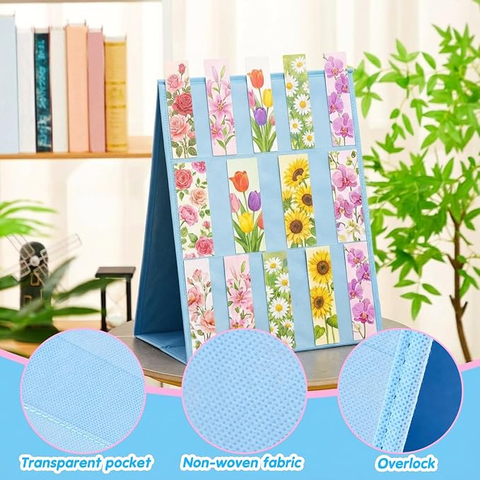 Faccito Bookmark Display Stand, Double Sided Portable Holder for Bookmarks, Blue Desktop Display Rack for Craft Fairs, Spring Markets, Vendor Booths