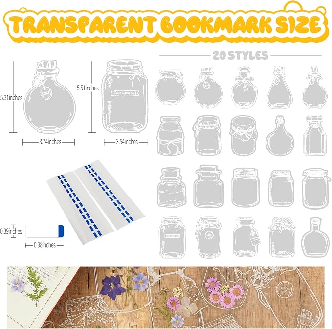 40Pcs DIY Bookmarks Kit, Transparent Dried Flower Bookmark, Filling Bookmarks with Flowers, 20 Styles Handmade DIY Bookmark Comes with 48Pcs Tab to Make Easier (Style 2)