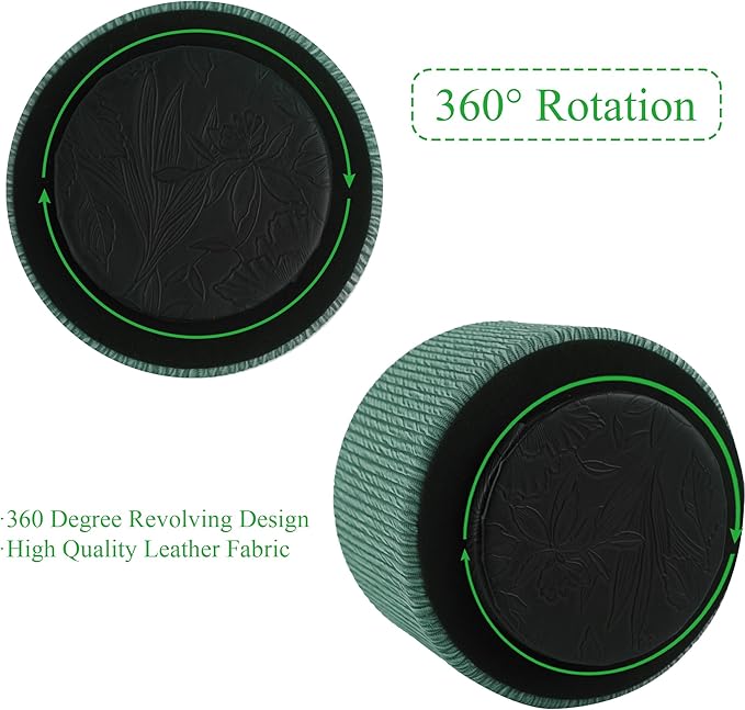 Round Leather Art Supply Organizer,Remote Control Holder,360 Degree Spinning,Multi-Functional Pencil Holder,4 Compartments Desktop Stationary Organizer(1-Wood Green)