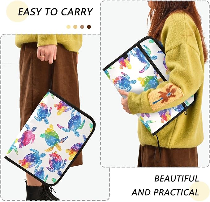 ALAZA Multicolor Watercolor Sea Turtle 13 Pocket Expanding File Folder with Labels, Accordion File Folder File Organizer Letter A4 Paper for Office School Student