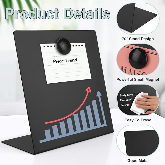 Magnetic Bulletin Board with Stand, 8x8inch Magnet Display Stand, Metal Tabletop Memo Board with 2 Magnets for Home, Kitchen, School, Office Supplies