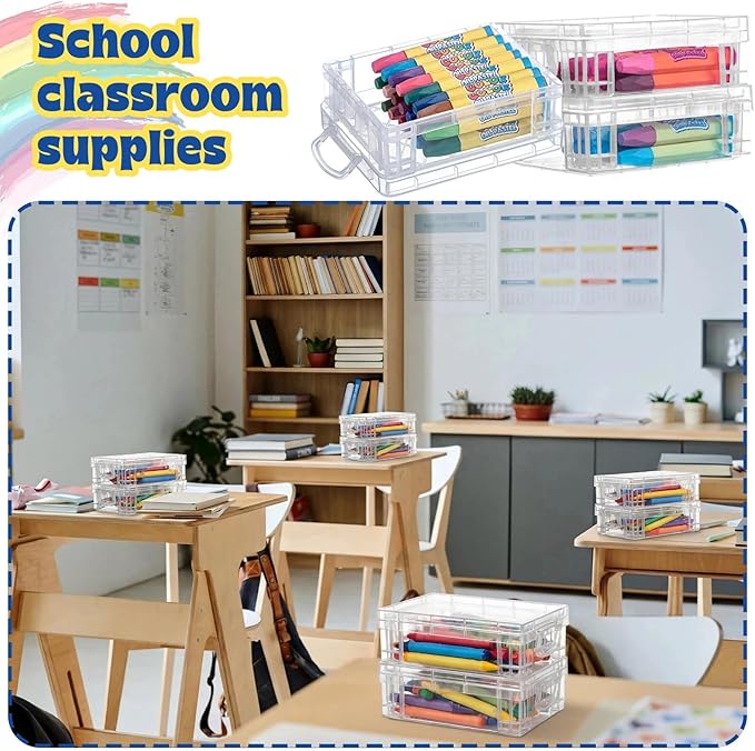 Suzile 40 Pcs Plastic Crayon Boxes Holds 24 Crayon with Snap Lid Storage Container Clear Stackable Case for School Office Classroom Supplies Pen Pencil Craft(Clear)