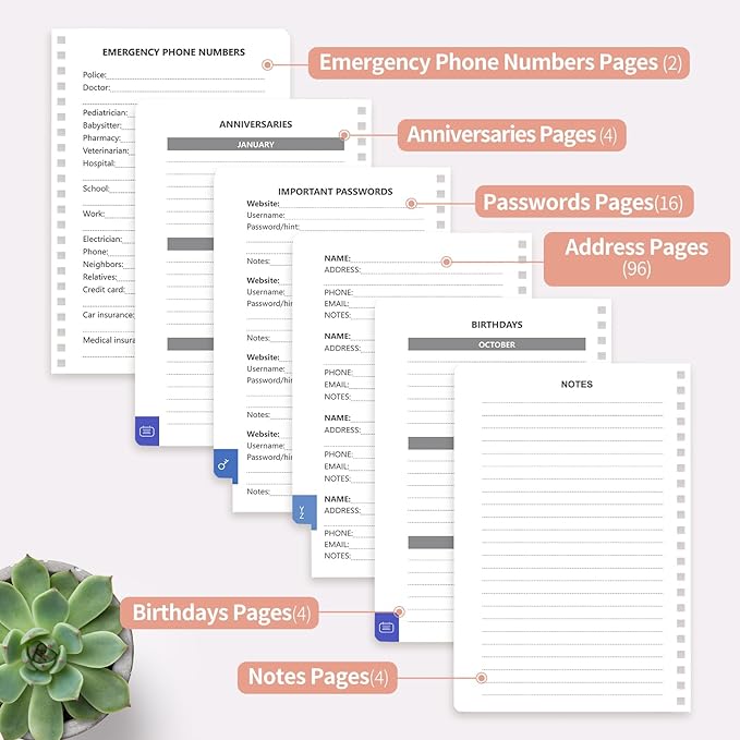Address Book with Alphabetical Tabs-Address and Password Book for Seniors - Hardcover Spiral Bound Phone Book- Record Contacts, Website Login Passwords, Special Days -5.7" x 7.7", Rose Gold