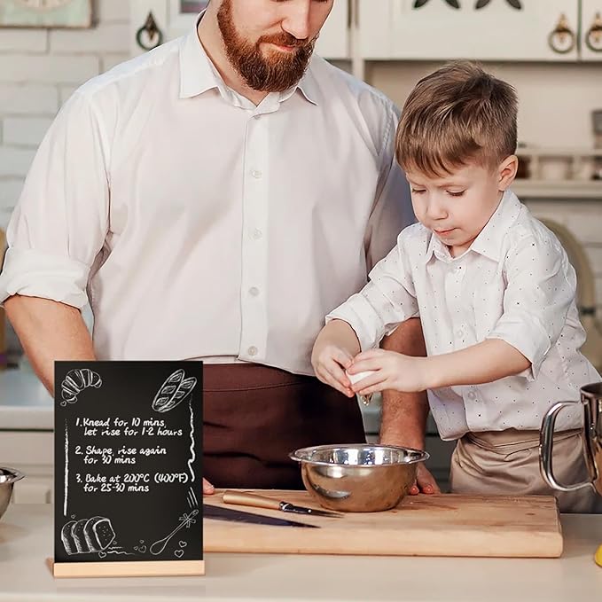 Tabletop Chalkboard with Wood Stand - 2 Pack, 6 x 8 Inch Double Sided Blackboard Food Signs Menu Message Boards for Coffee Bar, Lemonade Stand, Party Decoration - Slant Back