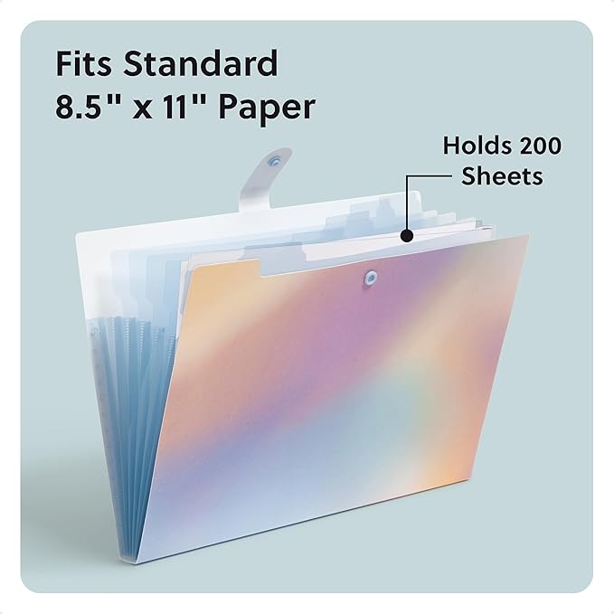 U Brands Poly 6 Pocket Expandable Folder with Tabs, Lucent Dreams Pastel, 1 Count, 1/5-cut tabs and 14 Blank Adhesive Labels