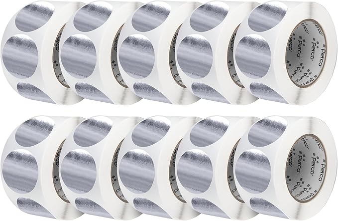 Perco Metallic Silver 3-Inch Perforated Circle Dot Sticker Labels—10 Rolls, 5,000 Round Stickers — with Permanent Adhesive for Award Seals, Event Marking, Packaging Accents, Gift Wrapping—Made in USA