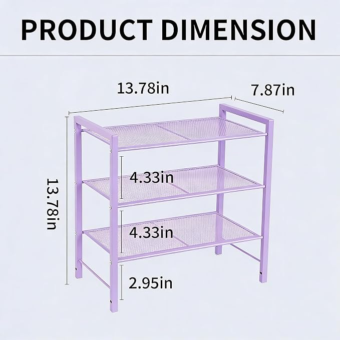 Desktop Shelf Organizer, 3-Tier Desk Organizer, Adjustable Metal Bookshelf for Top of Desk, Office Storage Rack for Office, Home, Dorm and Small Spaces (Purple)