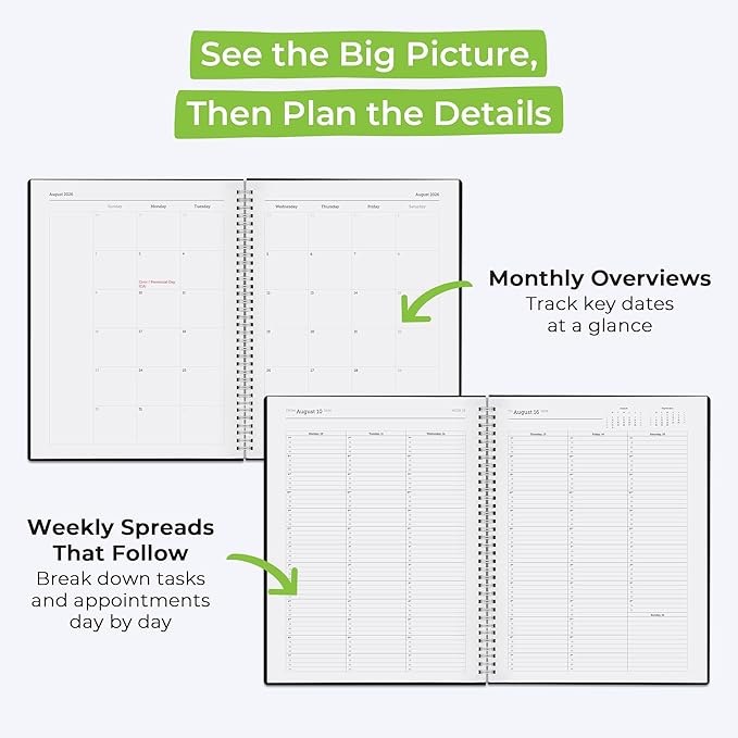 WallDeca Appointment Planner 2026, Agenda Planner With Weekly And Monthly View, Daily Agenda Book And Yearly Planners Calendar Book, Spiral Bound With Day Timer, Notes, Goals, Holidays (8.5 x 11 in)