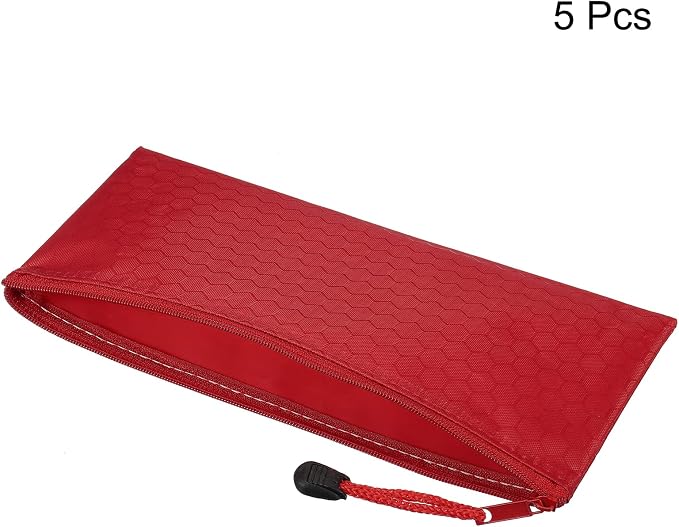PATIKIL Waterproof Zipper File Bags, 5 Pack A6 Size Document Pocket Storage Organizer Pouch for Travel Office Supply, Red