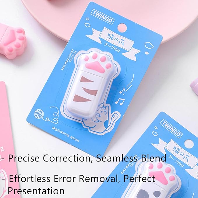 4 Pcs Cute White Out Cat Claw Correction Tape Mini White Out Corrector Correction Supplies for Instant Corrections and Office Products, Color Random