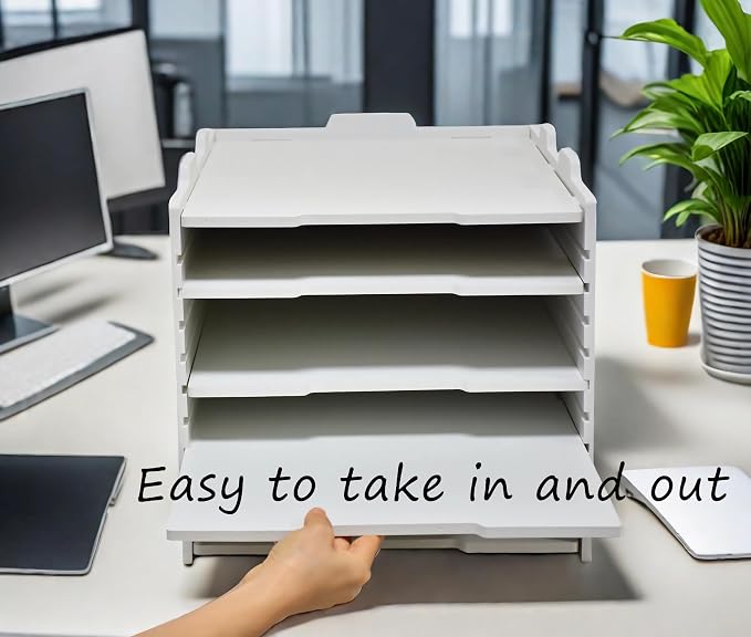 YFS 5 Tier-Desk File Organizer, Stackable Paper Tray, Printer Paper Storage for Office, Sorter Organizer for Letter/A3 Office File Folder Holder -White (Horizontal-5tray(with 4 Adjustable Shelves))