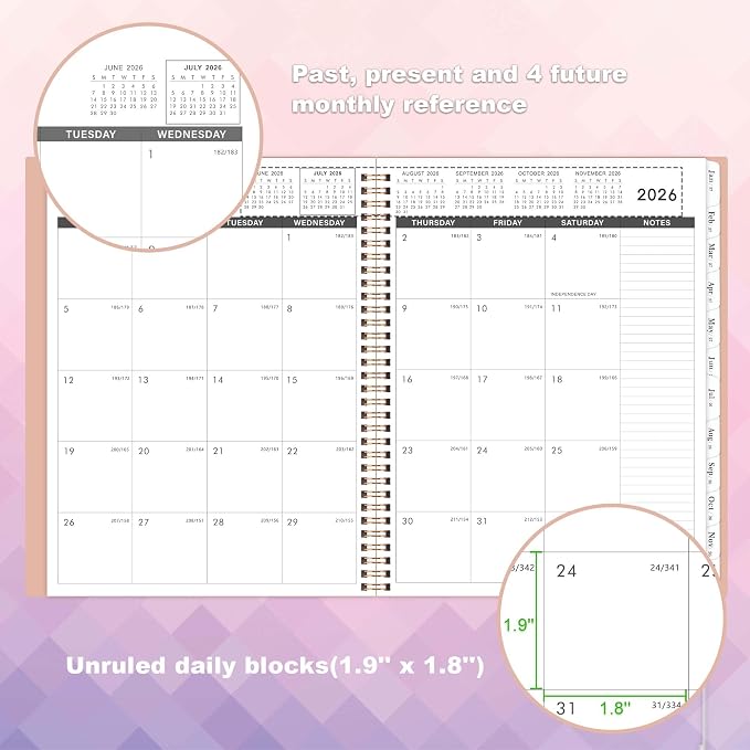 Monthly Planner 2026-2027 - 2026-2027 Planner, July 2026 - December 2027, 18 Monthly Planners/Calendar with Tabs, Pocket, Label, Contacts and Passwords, Twin-Wire Binding, 9" x 11", Waterproof Design, Pink