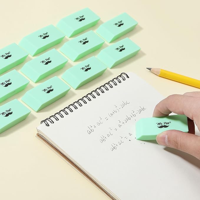 Mr. Pen- Pencil Eraser, 12 Pack, Green, Large Latex Free Block Erasers for School, Office, Art Sketching, Homework, Exams, Clean Smudge-Free Correction