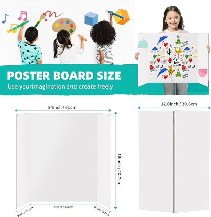 Trifold Poster Board 24"x16", 6 Pack Small Corrugated Boards for School Projects, Science Fairs, Office Presentations