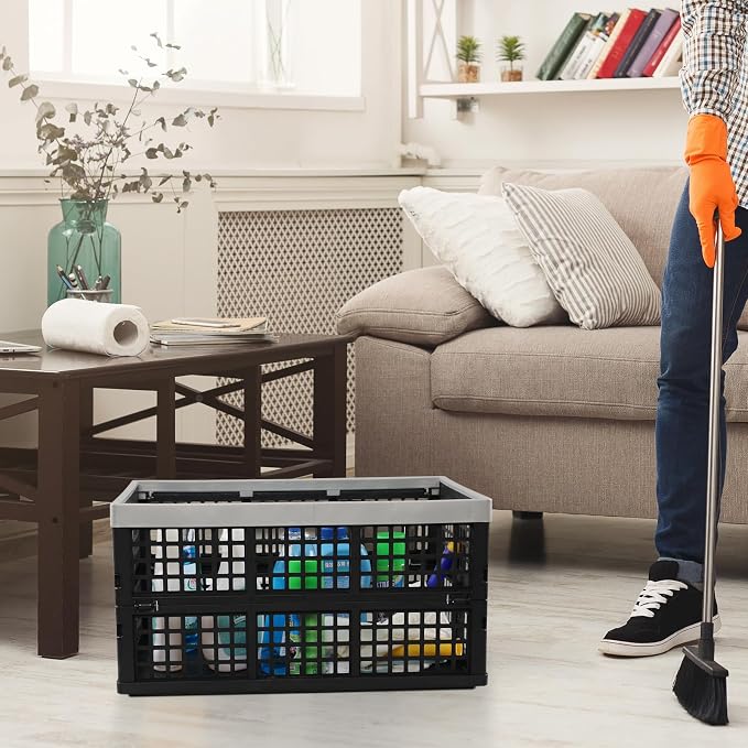 4-pack 42 Liter Collapsible Crates, Large Plastic Folding Storage Crates Bins