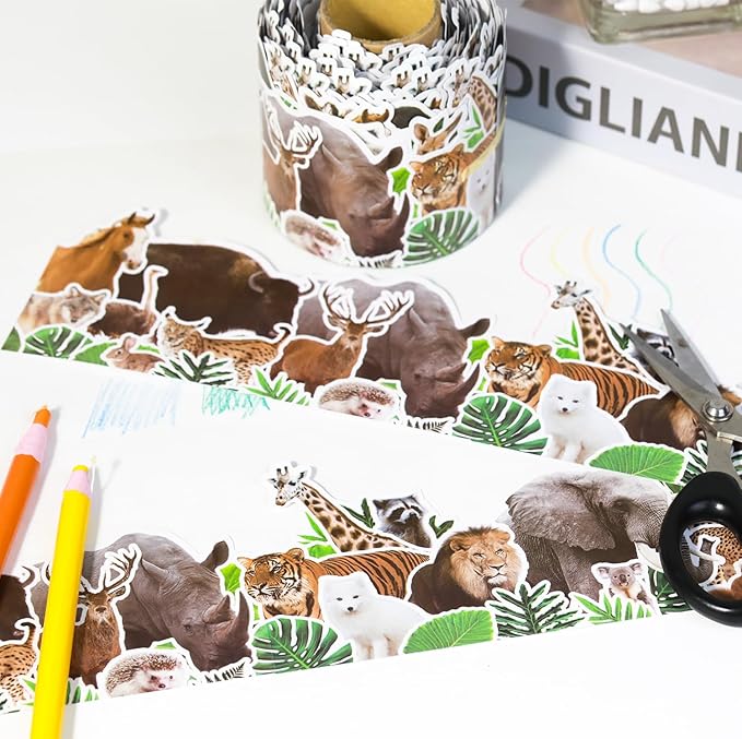 66ft Jungle Animals Bulletin Board Borders Rolled Jungle Safari Themed Decoration Zoo Animal Print Bulletin Border Trim for School Classroom Blackboard Office Chalkboard Whiteboard Wall Decor
